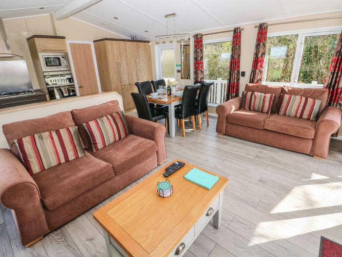 Mountain View Lodge in Tavernspite near Whitland in Pembrokeshire, dog-friendly, decking, 3bedrooms.