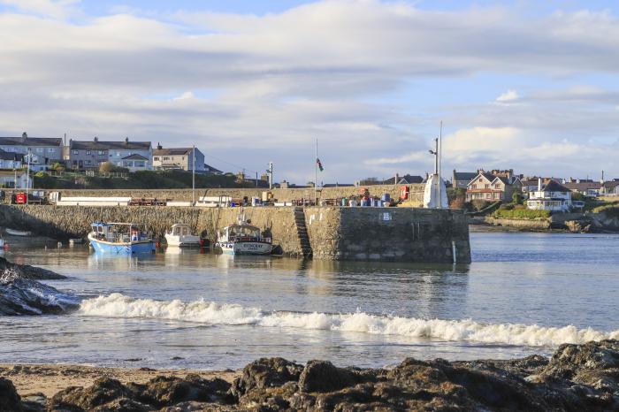 The Old Coal Yard, Cemaes Bay in Anglesey, North Wales, woodburning stove, balcony, close to beach.