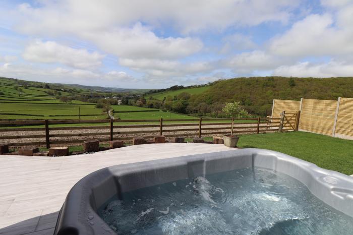 Creuddyn near Aberystwyth in Ceredigion. Single-storey home with enclosed garden and hot tub. 1bed.