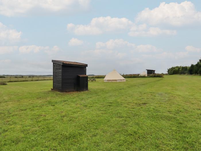 Bell Tent 1, Aldeburgh, Suffolk. Set on working farm, pet and child-friendly, decking with barbecue.