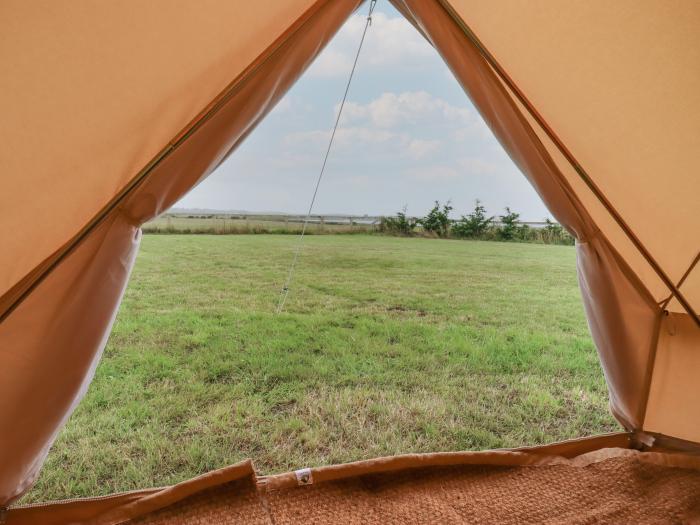 Bell Tent 1, Aldeburgh, Suffolk. Set on working farm, pet and child-friendly, decking with barbecue.