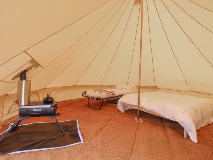 Bell Tent 1, Aldeburgh, Suffolk. Set on working farm, pet and child-friendly, decking with barbecue.