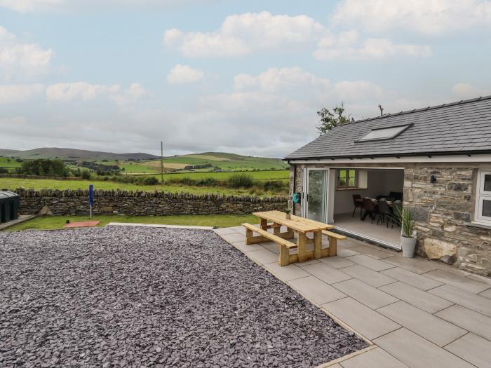 Rhos Las, Cerrigydrudion, Conwy. Four bedrooms. Contemporary. Countryside views. Patio with hot tub.