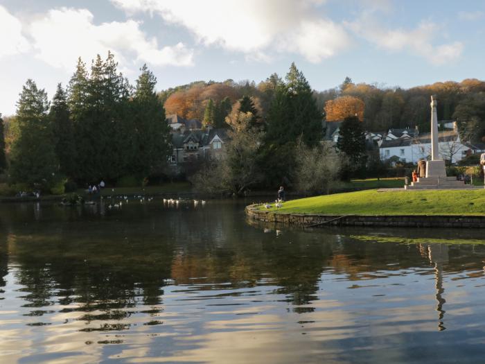 Bay Tree Lodge, Cartmel, Cumbria. Single-storey. Woodburning stove. Decking with furniture. Smart TV