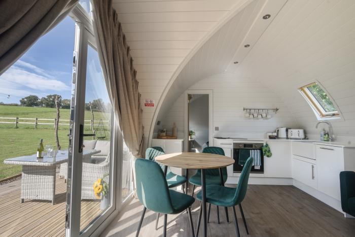 Maple near Charmouth, Dorset. Two-bedroom pod with countryside views. Open-plan living. Pet-friendly