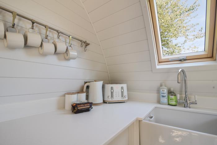 Maple near Charmouth, Dorset. Two-bedroom pod with countryside views. Open-plan living. Pet-friendly