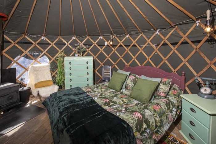 Nomad, is near Beguildy, Powys. Romantic yurt, ideal for couples. Pet-friendly. Countryside setting.